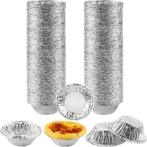 200 Moules à tartelettes, Aluminium jetable, 7x2,5x4 cm, Ronds, Pour pâtisserie (1/5)