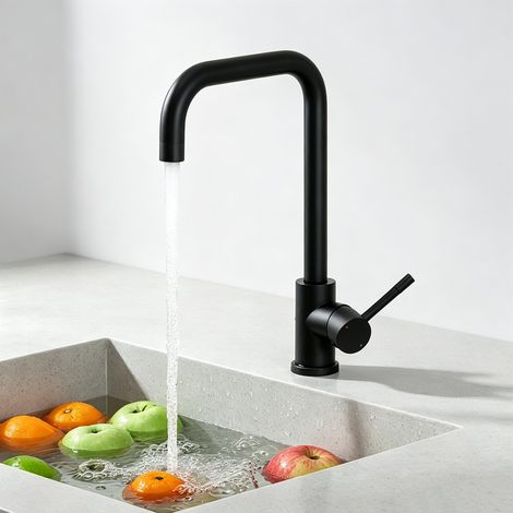 CECIPA MAX Mitigeur de cuisine en acier inoxydable, bec pivotant à 360°, robinet d'évier noir, forme en L