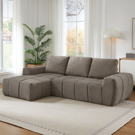 Ecksofa taupe aus Cord mit segmentiertem Design, Taschenfedern und abnehmbaren Kissen (1/5)