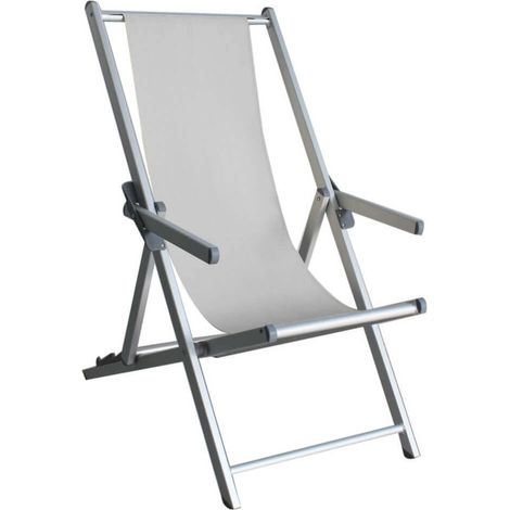 Tumbona con reposabrazos de aluminio y tela blanco mod. Mare