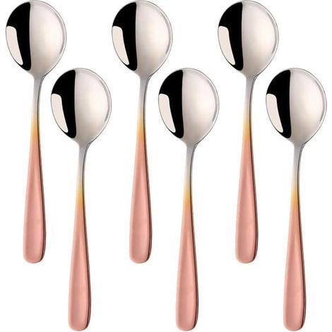BelleRise - Ensemble de cuillères à bouillon, cuillères à soupe rondes de 18 cm, en acier inoxydable (or rose dégradé) rose (1/5)