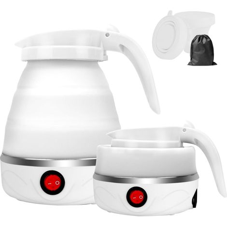 Bouilloire Pliable en Silicone 600 ml Petite Bouilloire électrique Portable de Camping Kettle Mini Bouilloire de Voyage avec 2 Gobelets Pliables pour Camping Voyage Extérieur (Blanc) (1/5)