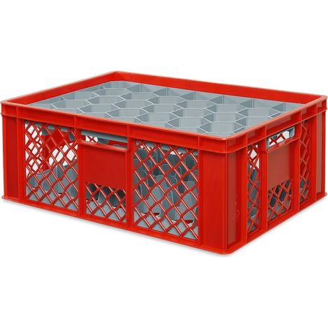 BRB Gläserkiste 600x400 mm für 15, 24, 33 oder 40 Gläser, farbig (Rot, für 33 Gläser Ø 75 mm, Glashöhe max 205 mm)