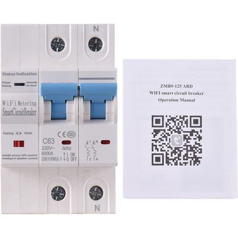 Ortviai Disjoncteur intelligent 2P WiFi Tuya avec mesure de consommation et protection contre les surcharges (1/5)
