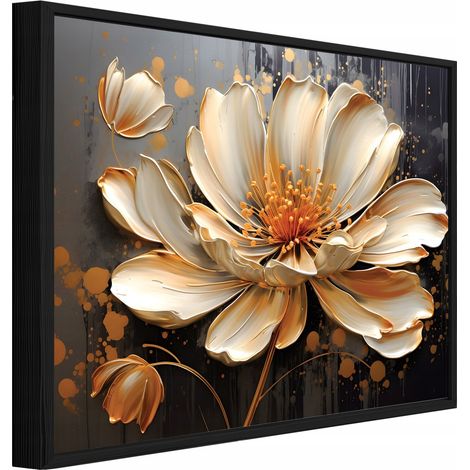 Gerahmtes Leinwandbild mit schwarzem Rahmen, Abstrakte 3D-Blume für Wohnzimmer und Schlafzimmer, hochauflösender Druck, 60 x 40 cm