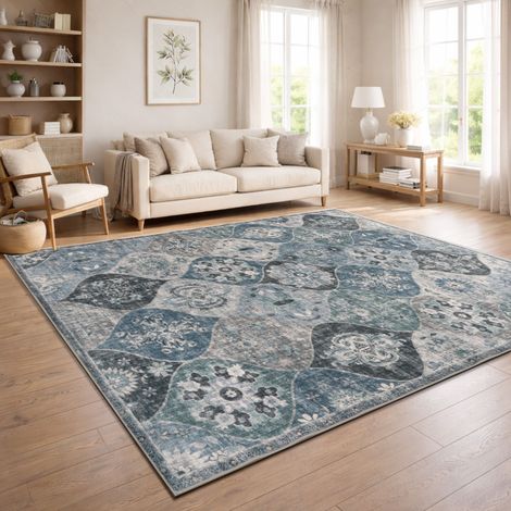 Paco Home Tappeto Vintage Boho Moderno Soggiorno Pelo Corto Lavabile Turchese Turchese 120x160 cm (1/5)