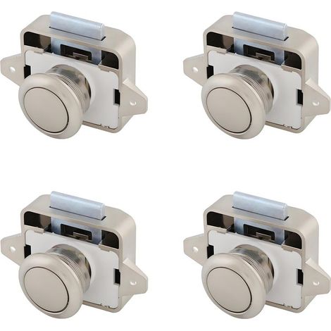 Verrou de tiroir coulissant sans clé - verrou de porte de placard - convient aux camping-cars, bateaux, yachts et fourgons aménagés. Nickelé, lot de 4. (1/5)