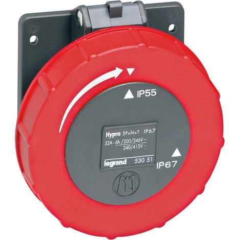 prise tableau 32 ampères 3p+n+t ip55 rouge - legrand hypra 53051 (1/4)