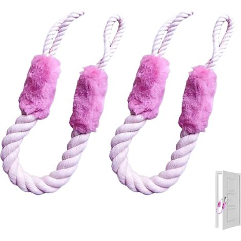 Lot de 2 cordons de porte en coton - Protection anti-pincement pour portes - Butoir de porte - Protection de poignée de porte - Corde d'arrêt de porte à clipser pour animaux de compagnie, bébés et (1/5)