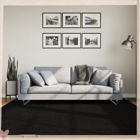 375118 Tapis HUARTE à poils courts doux et lavable noir 200x200 cm (1/5)