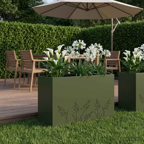 vidaXL Macetero de Jardín Verde oliva 80 x 20 x 49 cm (1/5)
