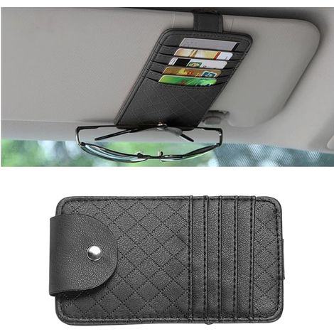 Sac De Rangement Multifonctionnel Voiture pour Les Lunettes De Soleil Cartes Bancaires Papiers Stylo Plume, Organiseur Pare-Soleil Voiture, Porte-Carte Organiseur Pare-Soleil Réglable(Noir) (1/4)