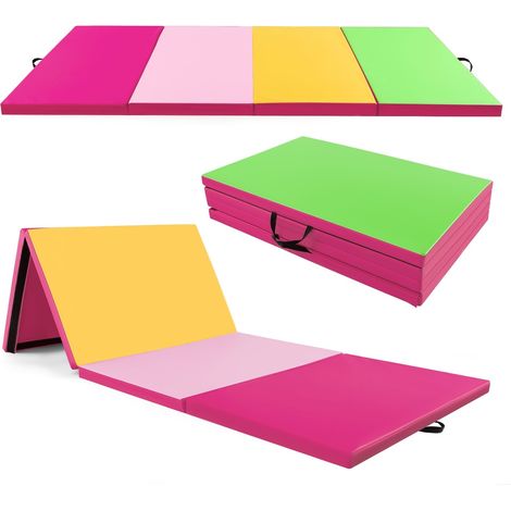 Faltbare Gymnastikmatte, 300 x 117 x 5 cm, Rosa/Grün