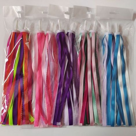 Set di 10 nastri decorativi per biciclette per bambini (5 paia) – 5 diverse combinazioni di colori (rosa, viola, blu, arancione, verde), per il manubrio (1/4)