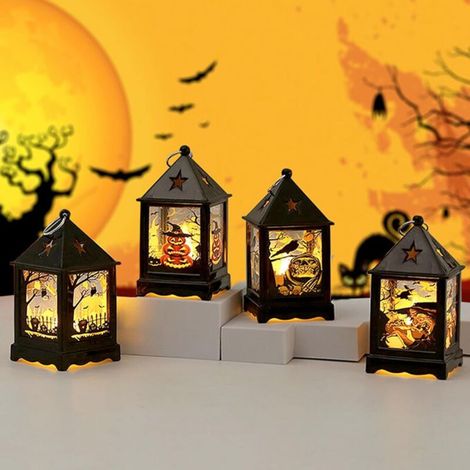 4 Pièces Lanterne Halloween LED, Suspendre Lanterne Decoration Halloween Exterieur Intérieur,Halloween Lanterne Bougie LED,Lanterne Citrouille Lumineuse Chandelier Jardins Décoration (A) (1/5)