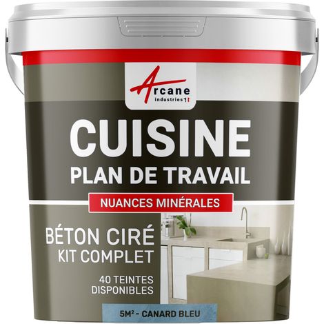 Béton ciré cuisine, plan de travail, crédence, évier sol et mur revêtement mural décoratif kit complet - 5 m² (en 2 couches) Canard Gris Bleuté - ARCANE INDUSTRIES