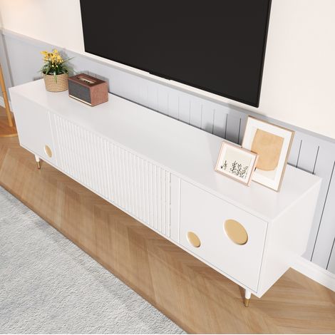 Meuble tv rangement 170 cm MDF blanc design moderne OKMYHOME (1/5)