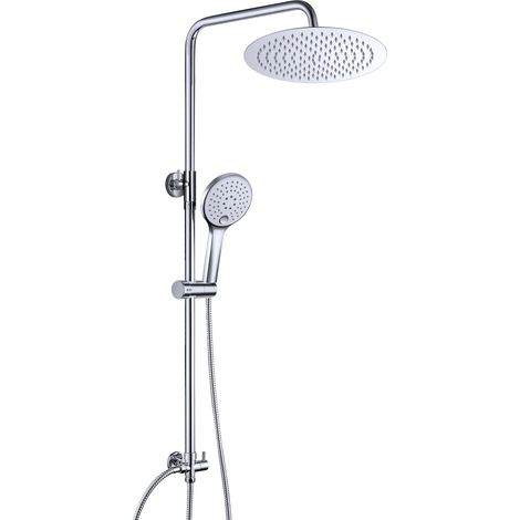 Colonne de douche Inox sans Robinetterie Thermostatique, Système Pluie pour Cabine Baignoire avec Barre Réglable Hauteur et Tête de Douche 20 cm Chromé (1/5)