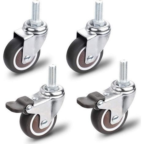 Furniture Casters, 2 Pieces Swivel Caster with Brake + 2 Pieces Swivel Caster without Brake, M10x25mm Universal Furniture Casters, Load Capacity 40KG per Caster (1/5)