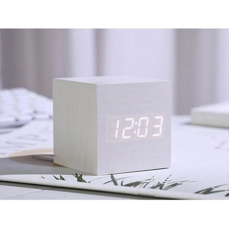 Réveil numérique LED cube lot 2 AUCUNE, commande vocale, mini horloge bureau enfant, lumière blanche (1/3)