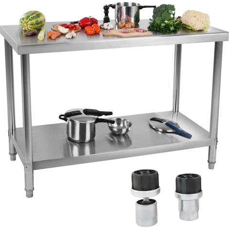 Küchentisch, Arbeitsplatte aus Edelstahl, untere Ablage, 120 x 70 cm (1/5)