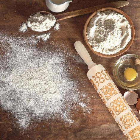 Rouleau à pâtisserie en bois gravé de Noël, 20 motifs pour la pâtisserie de Noël. (1/5)