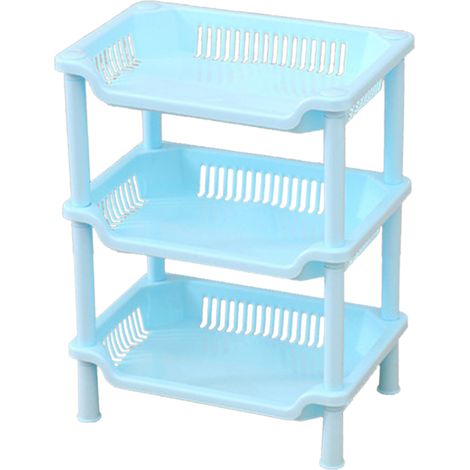 3-stufiges PP-Badezimmerregal, Wandmontage, Aufbewahrung für Bad oder Küche, blau, viereckiges Design.