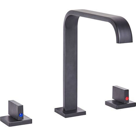 Miscelatore per Lavabo a Doppia Leva in Ottone Nero Opaco Moderno Kagera