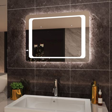 ELEGANT Illuminated LED Bathroom Mirror 800 x 600 mm Light Infrared Sensor + Demister