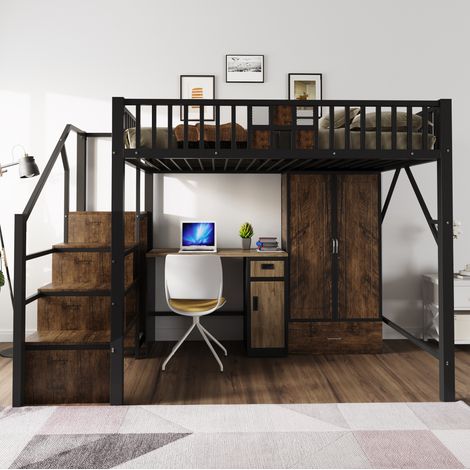 Lit 140x200 avec rangements en métal et bois noir HAVRYA (1/5)
