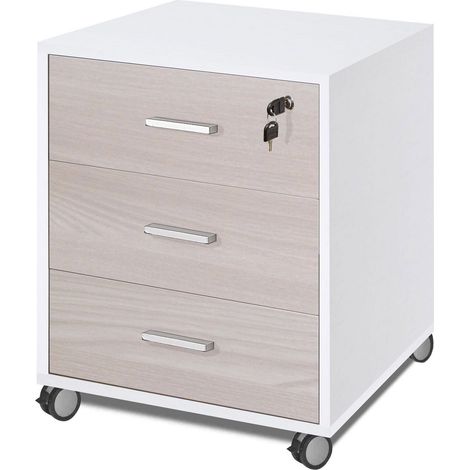 Cassettiera 3 Cassetti su Ruote 50x70x41 cm Bianco Fiammato/Olmo Chiaro (1/2)