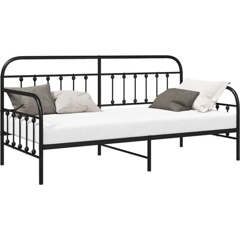 Lit simple  Lit adulte  Cadre de lit de jour Noir 90 x 190 cm Acier enduit de poudre