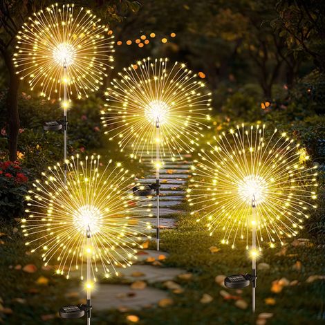 Lampe Solaire Exterieur, Version Améliorée Lumiere Solaire Exterieur 4 Pièces 122 LEDs Hauteur au Choix 82/102 cm, Effet feu d’artifice Dynamique, IP65 Étanche, pour Decoration Jardin Patios Chemins