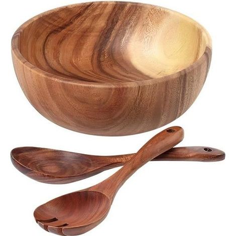 Ensemble de bol à salade - ONEVER - 3 pièces - Bois naturel - Écologique - Durable (1/4)