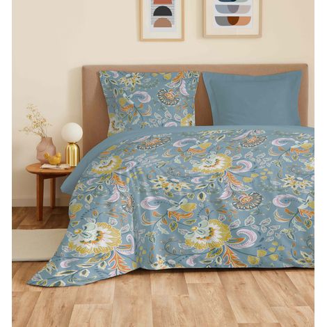 Parure de draps 4 pièces "Vanessa" pour lit 160 x 200 cm "Grande largeur" Bergame Turquoise - - (1/4)