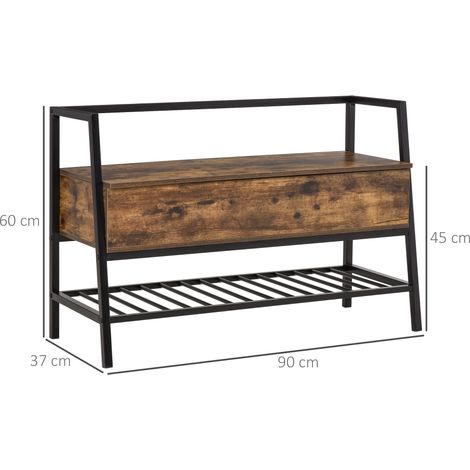 Étagère à chaussures de style industriel avec rangement, banc à chaussures gain de place de style vintage en bois et métal, marron rustique, 90 x 37 x 60 cm (1/5)