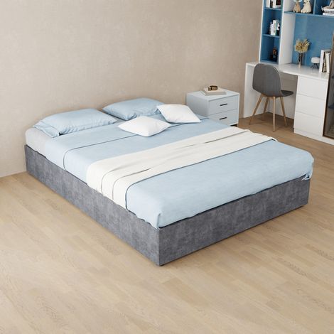 Bettgestell 140x200 Grau mit geometrischem Kopfteil OKMYHOME (1/5)