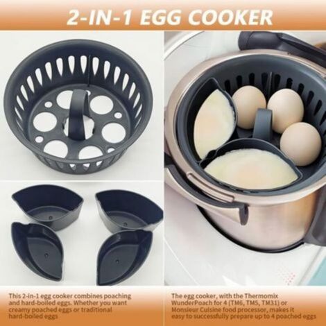 Cuiseur à œufs 2 en 1 pour Thermomix TM5/TM6 – 4 pochés + 6 coques (1/4)