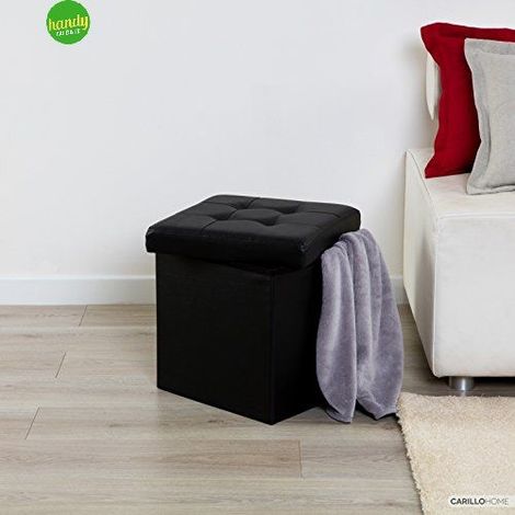 Pouf pieghevole simil pelle Angelo Carillo Linea Oro 38x38x38 cm colore nero (1/2)