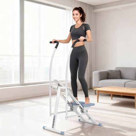 Stepper escamotable pliable grimpeur stairmaster pour fitness maison pédales ajustables moniteur LCD 85x80x142cm blanc (1/5)