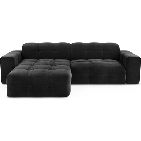 Canapé angle gauche 5 places en velours anthracite foncé MAEL (1/5)
