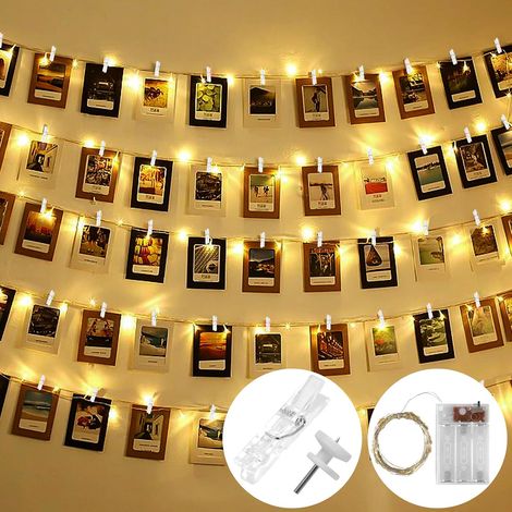 Guirlande lumineuse 5 m 50 LED avec 30 pinces pour photos, guirlande lumineuse à piles, pour décoration de chambre, mariage, anniversaire, Noël (1/5)