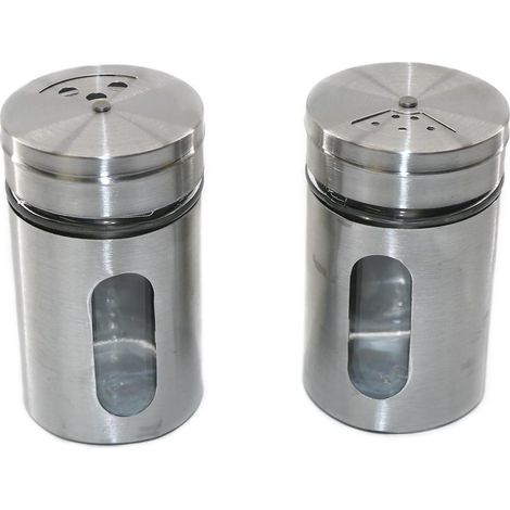 2-teiliges, extra großes Gewürzflaschenset aus Glas und Edelstahl für Salz und Pfeffer