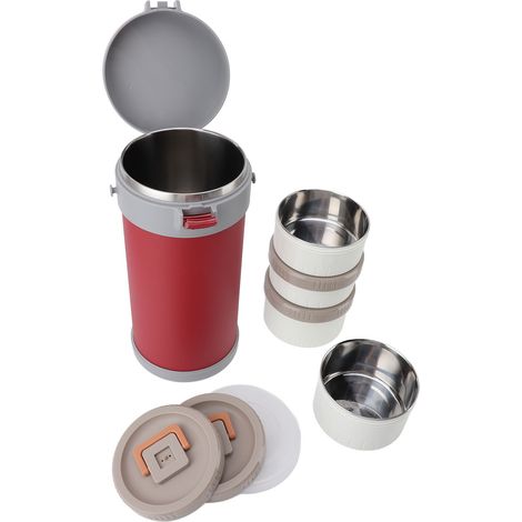 Bocal isolé 2,9 L en acier inoxydable 304, passe au micro-ondes, boîte à déjeuner empilable étanche avec poignée de sangle, aliments sous vide pour l'école et le bureau, rouge (1/5)
