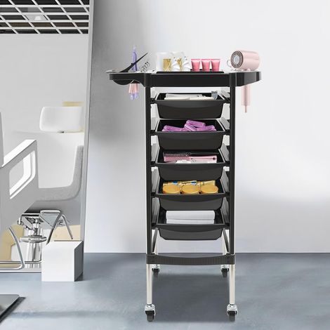 6-Etagen Beauty Friseurwagen Rollwagen, Bedienungswagen Friseur, mit 5 Schubladen, Arbeitswagen Friseur Friseurrollwagen, multifunktionaler Friseur-Spa-Rollwagen