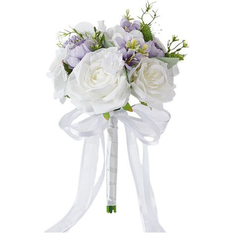 Bouquet Mariage Soie Rose Blanc Faux Fleurs Artificielles Décoration (1/5)