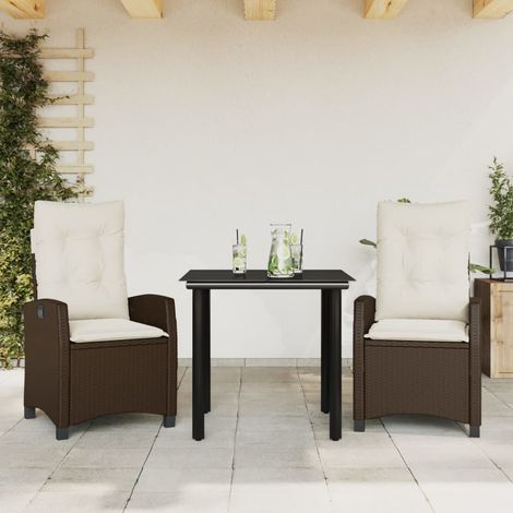 3-tlg. Garten-Essgruppe mit Kissen Braun Poly Rattan (1/5)