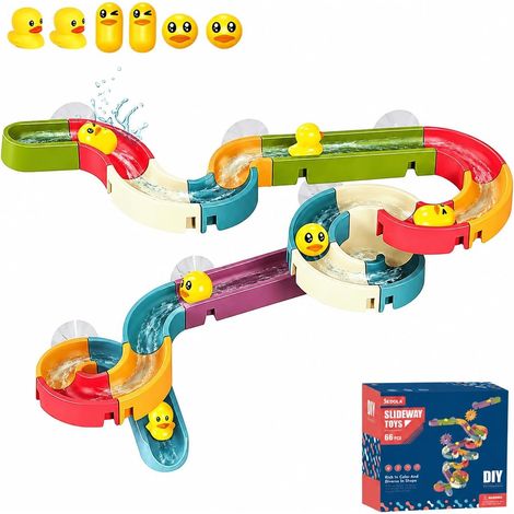 34 Pieces Duck Slide Bath Toys, Circuit Bath Toy  DIY Wall Mounted Bathtub Toys with Suction Cups, Educational Games for Boys and Girls 3 Years Old (1/5)