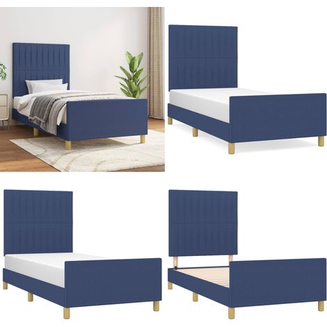 Giroletto senza Materasso Blu 90x190 cm in Tessuto - Letto con testiera - Testiera per letto