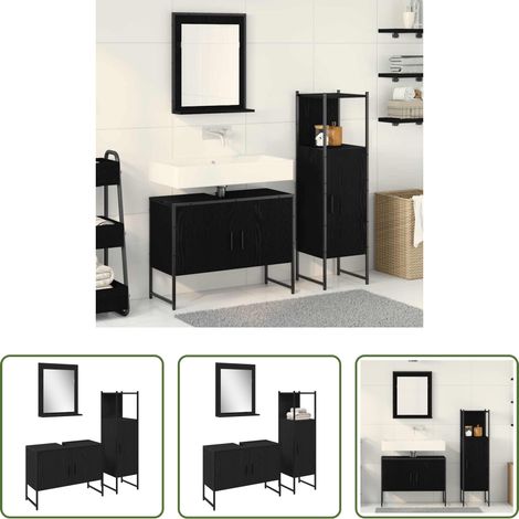 Spiegel - Badezimmermöbel-Set mit Regal 3 pcs Schwarz Holzwerkstoff (1/5)